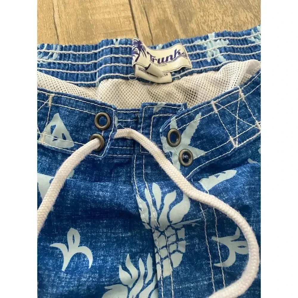 Trunks Men's Blue Coral Reef Hawaiian Print Swim Trunks Shorts Size Large
